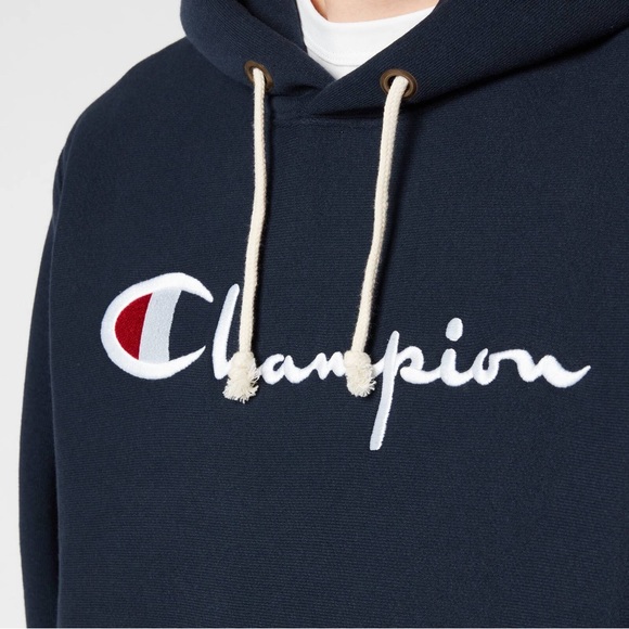 NEW Champion Chest Script Pullover Hoodie - Navy - Picture 5 of 7